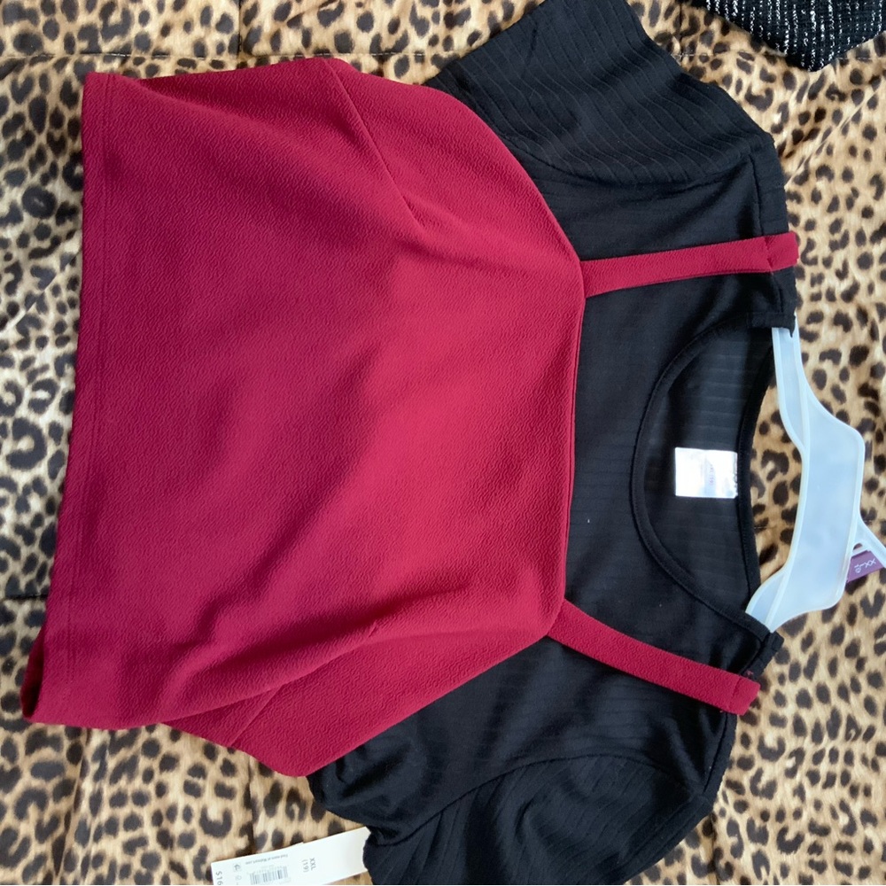 No Boundaries Black Tee with Burgundy Layered Cropped Tank